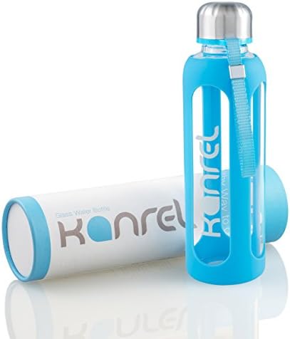 1 Litre Glass Water Bottle BLUE XL Large, BPA Free, Eco Friendly, Leak Proof, Reusable, Best, Dishwasher Safe and Easy Clean, Designer, Sports, Travel, Yoga, Gym, Cool Birthday Gifts 1 ltr 1L Fridge
