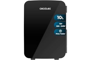 Cecotec Nevera Pequeña de 10 l, Bolero MiniCooling Bahamas Black, 12V-220V, Compatible con Coches y Caravanas, 7 a 65°C, Función Enfriamiento y Calentamiento, Transporte Fácil