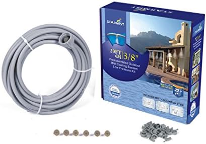 StarmistPatio Mister Outdoor Mist Cooling System Preassembled Low Pressure Kit, 6m/20', 3/8"