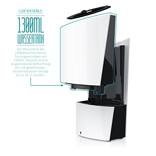 Arendo – Design Luftbefeuchter Ultraschall Technologie | Raumbefeuchter / Luftreiniger | 1300ml Wasserbehälter | geräuscharmer/leiser Betrieb | energieeffizient | automatische Abschaltung - 3