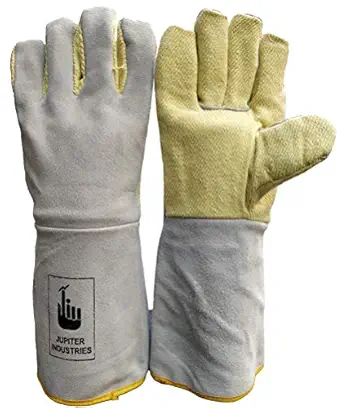 Jupiter Industries 1000 Degree Half Kevlar Leather Heat Resistant Gloves (14 Inch, Colour May Vary)