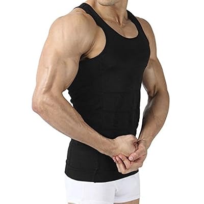 Image Débardeur gainant T-Shirt Minceur sous-vêtements pour hommes masculins amincissant ventre reins gilet pour perdre du poids couture fort de haute qualité Taille: XL pour taille de poitrine 141-160CM