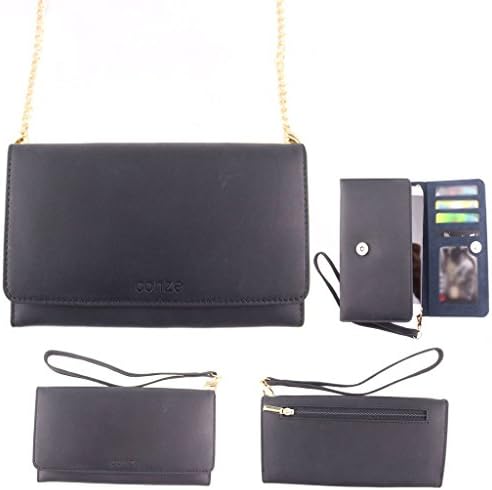 Conze High Quality Genuine Leather Purse/Wallet Phone case with Cross Body Strap fits LG Bello II / Volt 2 / Class in Black