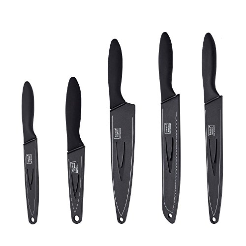 homiez 5-teiliges Messerset ColourCut mit Klingenschutz, Schäl-, Allzweck-, Schinken-, Brot- und Kochmesser, in schwarz - 3