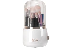 Veki Organizador de Maquillaje Giratorio 360 Grados, 6 Contenedores de Almacenamiento de Cepillo de Maquillaje, con Tapa Acrílica Transparente, Adecuado para Mesas de Maquillaje, Baños (Blanco)