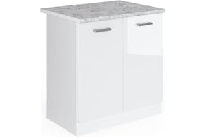 ‎VICCO Vicco Spülenunterschrank R-Line, Küchenunterschrank für die Spüle, Weiß Hochglanz/Weiß, 80 cm, AP Marmor
