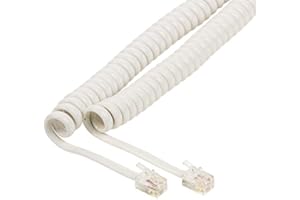 DITM® Câbles spiralés extensibles pour combiné ou téléphone à connecteur RJ10 mâle vers RJ10 mâle (2,00m, Blanc - 1 pièce)