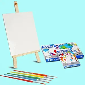 Painting Set for Kids 5 - 12 Years Boys & Girls Canvas Painting Kit for Kids with Wooden Canvas Paining Stand/ Water Color Tube / Color Mixing Palette and 6 Painting Brushes