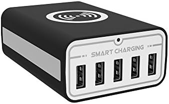 USB Charger with Wireless Charging Pad,INNAPER 40W 5 Ports(Multi-port) Charger for iPhone 6S Plus/5S,iPad,QI wireless charger for Samsung Galaxy S7 S6 Edge/Plus,Note 5,Nexus 4 5 6,LG,Moto,HTC,Black