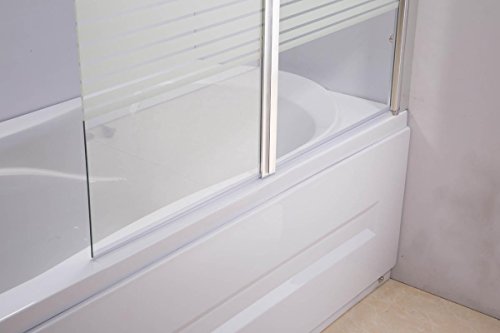CLP Duschabtrennung Badewanne, Badewannenaufsatz NANO Echt Glas (ESG Sicherheitsglas) faltbar, 2 teilig, ca. 130 x 110 cm Klarglas/Milchglas – gestreift, Anschlag: Rechts - 4