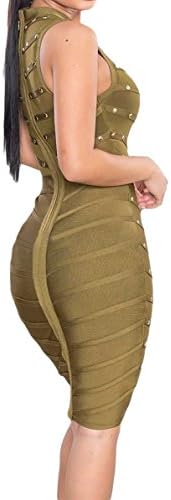 Women's Choker High Neck Sleeveless Sexy Mesh Beaded Bodycon Casual Mini Party Cocktail Dress (L, Green)