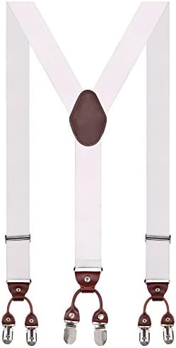 Men Braces 35mm Standard Adjustable and Elastic Suspenders Y Shape with 6 Strong Clips - Heavy Duty White