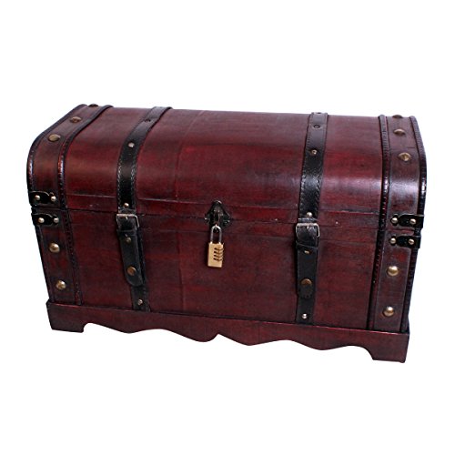 Schatztruhe Holztruhe Schatzkiste Kiste Piratenkiste mit Metallbeschlägen Antikoptik Holz Box Truhe Bar Schmuckkasten Weintruhe Aufbewahrungsbox Holz Optik Schmuckkiste Schmuckbox Grösse L SK002 - 7