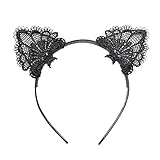 NALATI Damen Haarreif Haarband Schwarz Süße Katzenohren Spitze Sexy Stirnband Cosplay Party Zubehör Wildkatze Ohren Kostüm Haarklemme