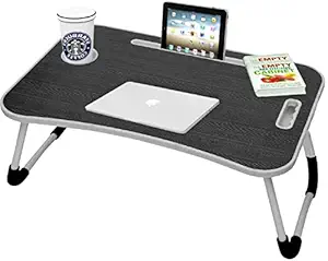 Callas Multi-Purpose Office Laptop Table Desk Organiser/Study Table/Bed Table/Foldable and Portable Wooden Desk Organiser (CA-27-Black-Office)