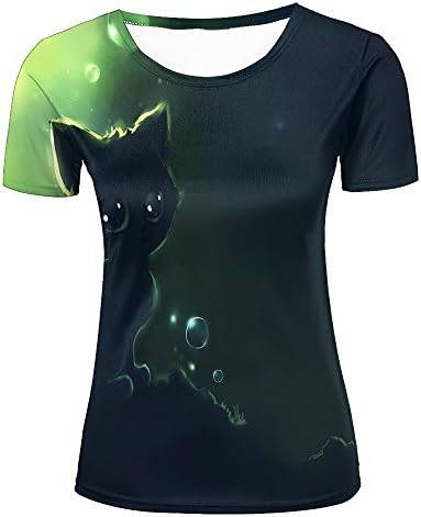 Women Tshirts Graphic Funny Unisex 3D Printed Cute Kitten Dark Look Graphic Tees S