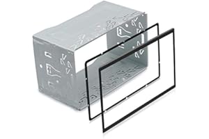 1SOURCETEK Universal Double DIN Cage with Frame, Installation Dash Kit Cage, 2DIN Universal Mounting Frame Fitting Kit for Car Radio Audio Video Playing Device