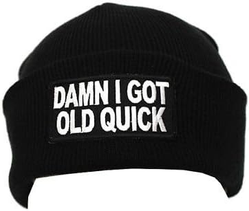 Fat Skeleton Damn I Got Old Quick Double layer Biker embroidered patch beanie