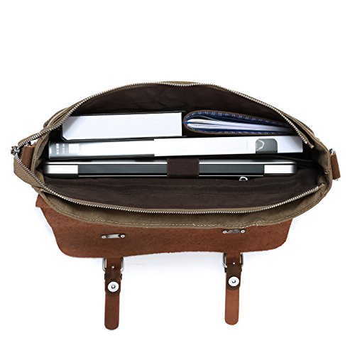 ECOSUSI Vintage Canvas Leder Aktentasche Umhängetasche Passt für max 14.7″ laptop - 3