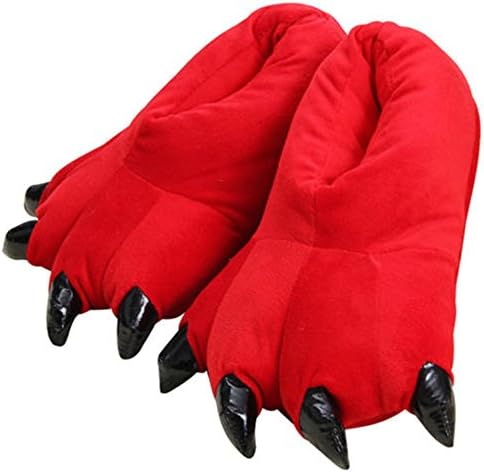 Muzuri Unisex Winter Warm Cute Cozy Home Monster Slippers Halloween Animal Costume PAW Claw Shoes Cartoon Dinosaur Claws Slippers Red Size: Medium