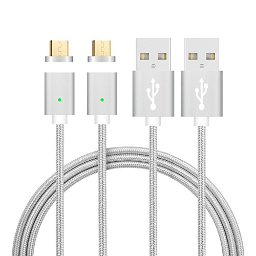 [Update Version]Magnetische Mrico USB Ladekabel Datenkabel-Lebenslange Garantie-TUOYA 1 M Micro USB Magnet Ladekabel Kabel Charger Lade Kabel Netzteil Adapter High Speed Sync und Schnellladekern mit LED Statusanzeige für Android Smartphones, Samsung Galaxy S7 Edge S7 S6 S5, HTC, Sony, Nexus und mehr ([2 Pack*Silber])