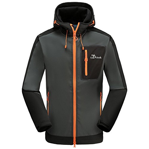 Cestlafit Giacche Soft Shell Per Uomo, Giacca Antivento Soft Shell Resistente All'Acqua Antivento, Maniche Lunghe Giacca Antivento Traspirante Con Cappuccio Running, Grigio, CSJ1GR-S
