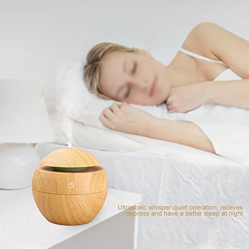 EgoEra® 130ml Ultraschall ätherisches öl Aroma Diffusor Luftbefeuchter, Holz Korn Aromatherapie Diffusor Maschine, Luftbefeuchter Luftreiniger mit 6 Farben ändern LED Lichter, Wasserlos Automatische Abschaltung - 3
