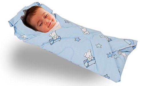 Love2Sleep SOFT TOUCH COTTON RICH BABY SWADDLE BLANKET WITH PADDED PILLOW 0 - 4 MONTHS DESIGN : STAR BEAR BLUE