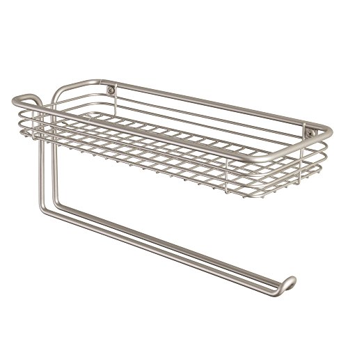 mDesign Küchenrollenhalter Wand – Halter für Papierrollen in Küche oder Bad – an der Wand zu befestigen – Farbe: Stahl satiniert – Länge: 31 cm - 4