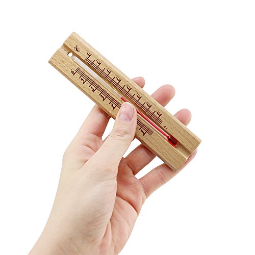 COM-FOUR® 4x Holz-Thermometer, klassisches Thermometer aus Buchenholz, -14°C bis +61°C, 14cm - 4