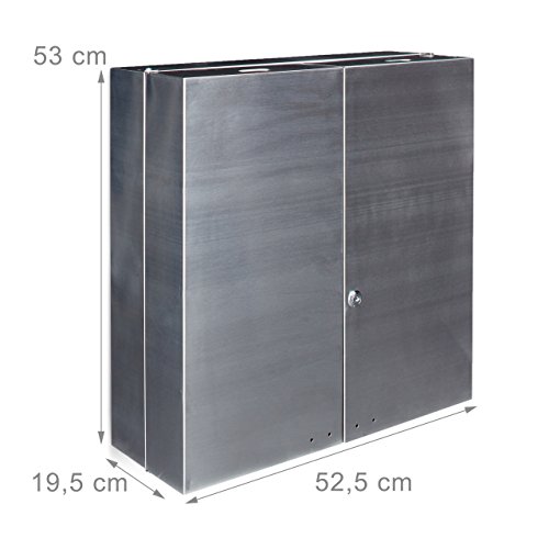 Relaxdays Medikamentenschrank Edelstahl XXL H x B x T: 53 x 52,5 x 19,5 cm mit 11 Ablagen für viel Stauraum und Türen zum Abschließen samt 2 Schlüsseln Medizinschrank im modernen Stil fürs Bad, silber - 3