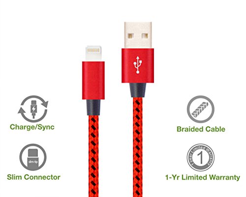 Elebar Lightning Cable 3Pack 1m 2m 3m Extra Long Nylon Braided Apple iPhone Charger Cable Charging Lead Cord USB Wire for iPhone 7/7 Plus/6S Plus/6 Plus/5/5S/5C/SE,iPad Pro/Air/mini, iPod-Red & Black - 3