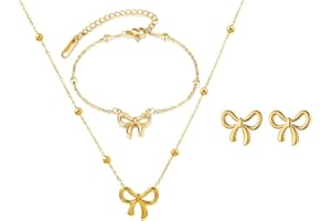HSAJS Schmuck Set für Damen Schleifen Schmuckset Halskette Ohrringe Armband Set Hypoallergene Modeschmuck Geschenke für Frauen und Mädchen