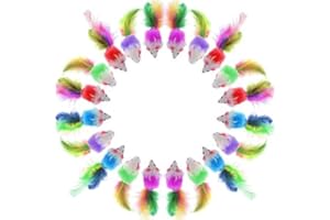 Neikafan 20 Pcs Furry Mouse Cat Toys Interactive Cat Toys Mouse Rattle Mice for Cat Animals Hunter Toy with Feather Tail for Cats Kittens Play Kick Bite Chew(Assorted Color)