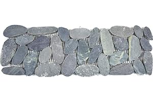 MOSANI Flußkiesel schwarz grau anthrazit Borde Bordüre Kiesel geschnitten flach Bad Küche Boden Wand WC Sauna - MOSBor-SK0202