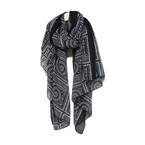 Fulltime(TM) Femmes Vintage long souple imprimé Echarpes Shawl Wrap Scarf (Noir)