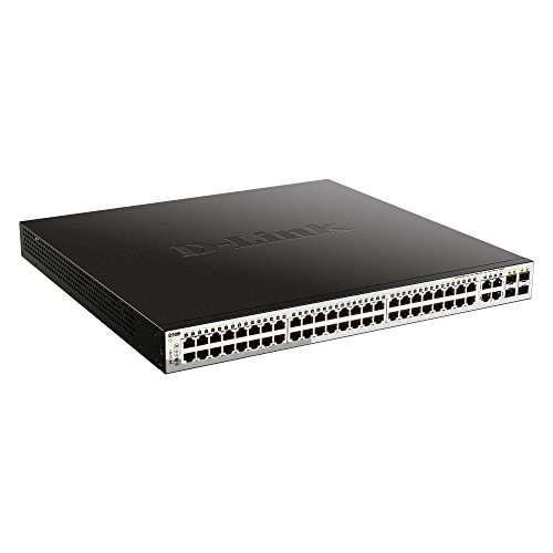 D-Link DGS-1210-52MP - Switch PoE 52 Puertos Gigabit y 4 Puertos SFP Combo (48 x PoE máx. 30 W por Puerto hasta un Total 370 W máx, Altura 1U, VLAN automática para Video vigilancia y telefonía IP)