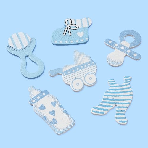 CREApop® Holzstreuteile Baby blau sort. ca. 2,5 - 4 cm, Btl. a 12 St.