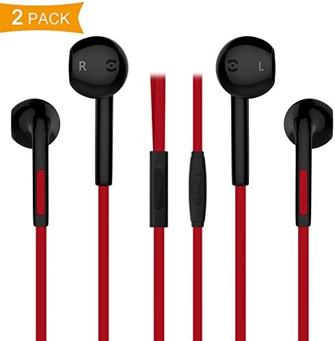 Halcent 2 Pack Premium Wired Earphones Noise Cancelling Earbuds Headphones with Remote &amp; Mic In-Ear Headphones for iPhone, Samsung, iPad, iPod, Nokia, LG, HTC etc (Black &amp; Red)