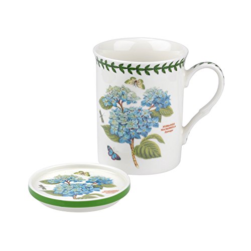 Botanic Garden Hydrangea Juego de Taza y Posavasos, Porcelana, Multicolor, 8,5 x 12 x 10,5 cm