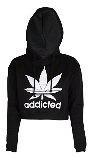 Womens Addicted Printed Crop Top Hoodie