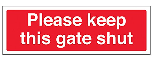 V Safety Please Keep This Gate Shut Sign - Landscape - 300mm x 100mm - 1mm Rigid Plastic, Red, 76025AX-R