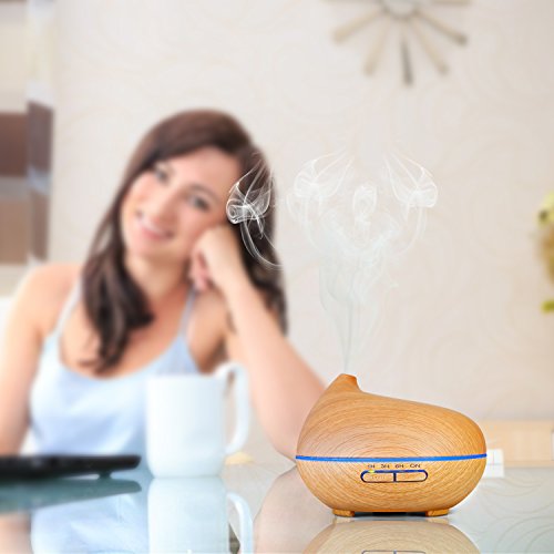 Aroma Diffuser, MaxTronic 300ML Ultraschall Öl Diffusor Holzmaserung Luftbefeuchter Duftzerstäuber Humidifier Aromatherapie Diffusors mit 7 Licht Farben LED, Automatische Ausschaltung und 4 Zeitsteuerung für Babies Kinderzimmer Haus, Wohnzimmer, Schlafzimmer, Büro, Yoga, Spa, Raum - 6