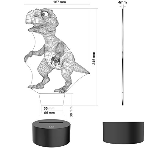 Dinosaurier 3D Optische Illusions-Lampen, FZAI Tolle 7 Farbwechsel Acryl berühren Tabelle Schreibtisch-Nachtlicht mit 150 cm USB-Kabel für Kinder Schlafzimmer Weihnachten Geburtstagsgeschenke - 2