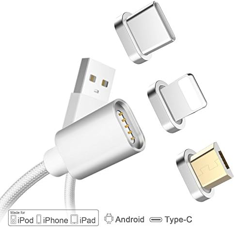 Magnetic USB Charging Cable, TUOYA 3.3ft/ 1m Nylon Braided Magnet Lightning Micro USB Type C Cable 3 in 1 Charger Data Sync Cable Cord with Magnet Adapter for iPhone X 8 7, iPad, Samsung Galaxy S8 S7, A5 A3, Huawei, Kindle
