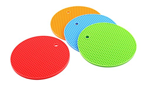 Hochwertige Silikon Topfuntersetzer/Topflappen Rund 4er Set, Hitzebeständig bis zu 230°C Spülmaschinenfest, Multifunktional einsetzbar, Deckelöffner, Topfschoner, Topflappen/Topfuntersetzer - 2