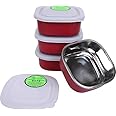 Stupefying Square Stainless Steel Microwave Safe 4 Container - Each 400 ML Steel (Red)