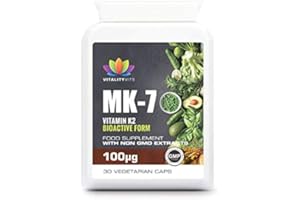 VITALITYVITS Vitamin K2 100mcg MK7 Capsules – Bone and Heart Support – UK Made 100% Daily Dosage – GMP Quality (30s)