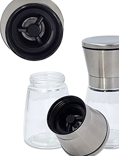 DIKETE® Salz und Pfeffermühlen Set, 2 teiliges Gewürzmühle aus Edelstahl und Glasgehäuse – Keramikmahlwerk für Gewürze, Salz ,Chilli ,Manuelle Kräutermühle Salzmühle - 4