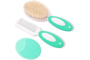 MR LION Baby haarbürste und Kamm Set für Neugeborene & Kleinkinder | Natürliche Weiche Ziegenborsten | Ideal für Cradle Cap | Geschenk zur Baby registrierung (Grün)